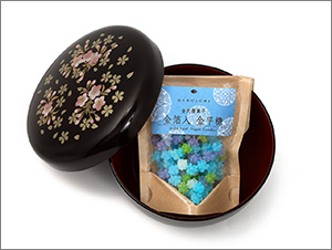 山中漆器 桜づくしボンボニエール ペア 金沢金箔入り金平糖付き★日本土産（みやげ）や記念品に！英語説明書つき