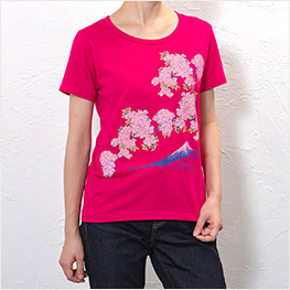 北斎Ｔシャツ　富士桜 牡丹（男女兼用）★日本土産（みやげ）や記念品に！英語説明書つき