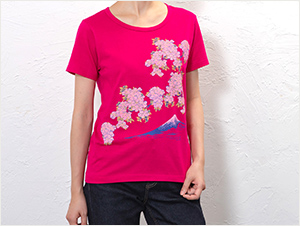 北斎Ｔシャツ　富士桜 牡丹（男女兼用）★日本土産（みやげ）や記念品に！英語説明書つき