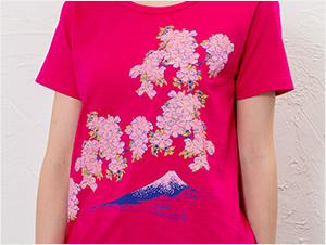 北斎Ｔシャツ　富士桜 牡丹（男女兼用）★日本土産（みやげ）や記念品に！英語説明書つき