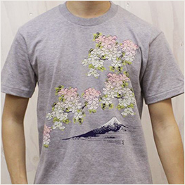 北斎Ｔシャツ　富士桜（男女兼用）★日本土産（みやげ）や記念品に！英語説明書つき