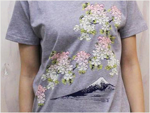 北斎Ｔシャツ　富士桜（男女兼用）★日本土産（みやげ）や記念品に！英語説明書つき