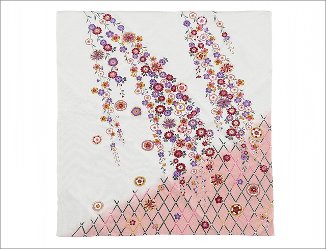 加賀友禅 風呂敷-しだれ桜-★日本土産（みやげ）や記念品に！英語説明書つき